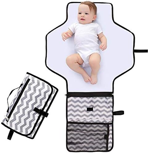 ポータブル赤ちゃんおむつ交換パッド 内蔵枕防水おむつバッグ赤ちゃん旅行おむつ交換ステーションは 新しいお母さんのための男の子の女の子の贈り物 灰色の縞を示しています Tarunniketanpublicschool Com