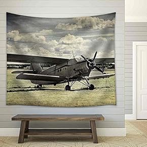 Old Aircraft, Vintage Background - Fabric Wall Tapestry Home Decor - 51x60 inches