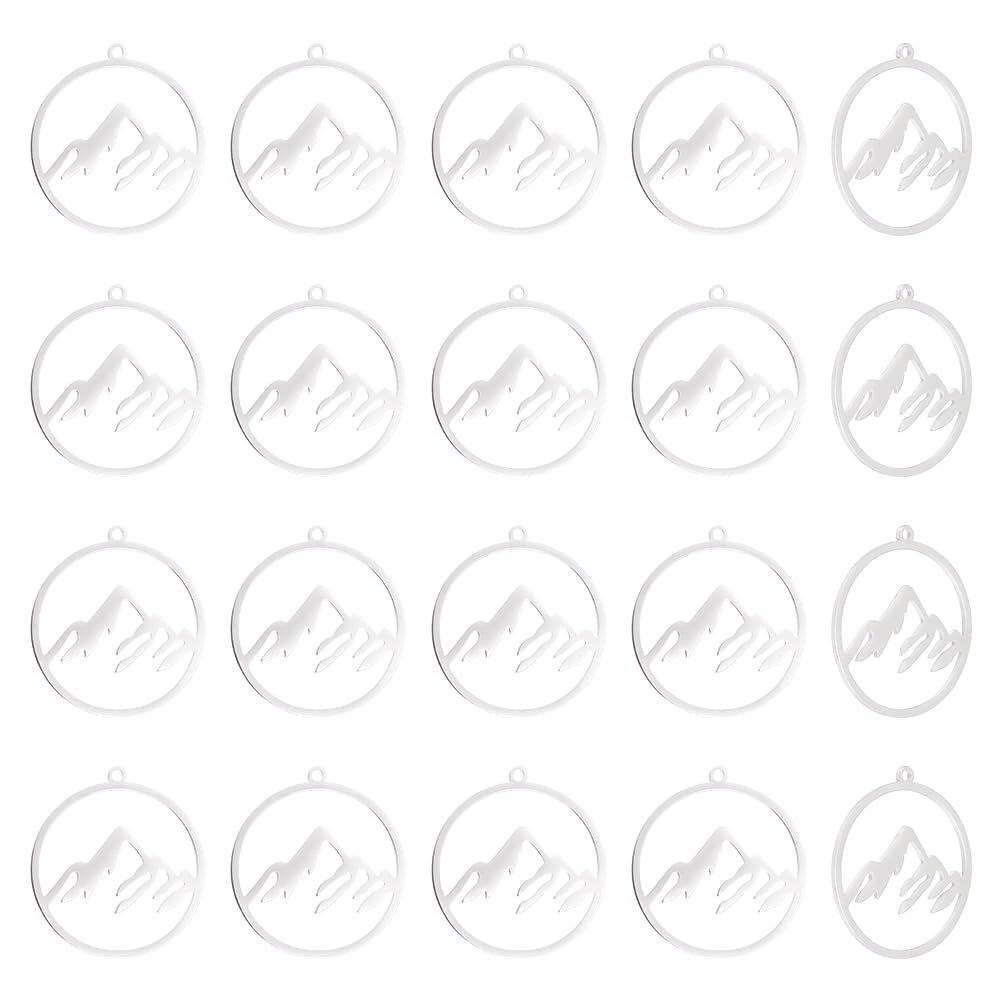 UNICRAFTALE 20pcs Mountain Charms Stainless Steel Massif Charms Jewelry Dangle Pendants Metal Hollow Pendant for Jewelry Making Outdoor Climbers Lovers Gifts