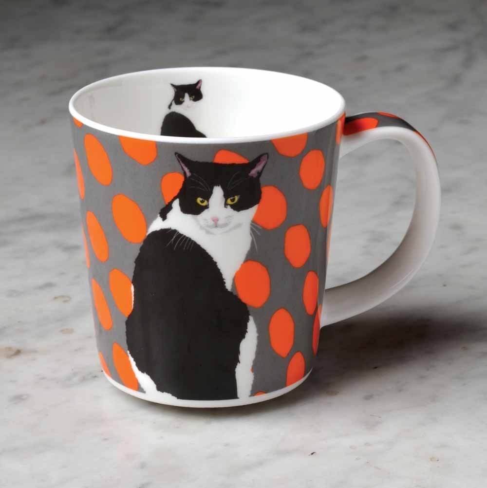 Leslie Gerry Porcelain Mug Black and White Cat