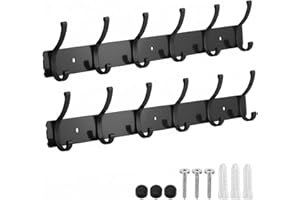 Dntorx Coat Rack Wall Mount, 2 Pack Coat Hooks Hanger Wall Double Hook Rack Rail Towel Hat Rack Entryway Bathroom Hanger Organizer for Robes, Clothes, Bags, Hat(Black)
