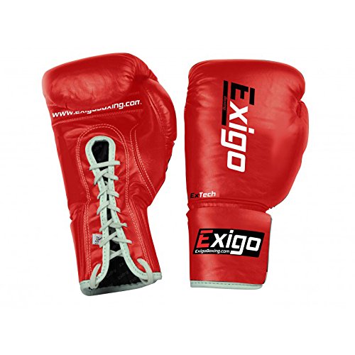 Exigo Boxing Pro Fight Contest Leather Gloves - Red (8 Ounces)