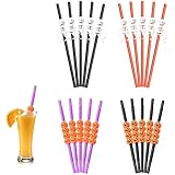 20 Pack Halloween Party Plastic Drinking Straws Skeleton Skull and Pumpkin Reusable Straws Halloween Decorations Supplies