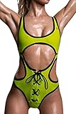 SEXYARN Women's Bandage Cut-out Halter One-piece Monokini Swimsuit Swimwear FBA