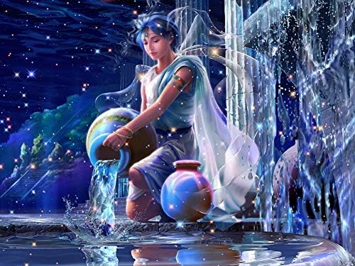 12 Zodiac Signs Diamond Painting Kits for Adults, Full Drill Crystal Rhinestone Embroidery Pictures Arts Craft for Home Wall Decor Gift (Aquarius 15.7×11.8 inches)
