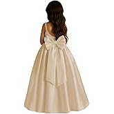 MCieloLuna Glossy Satin Princess Ball Gown Spaghetti Strap Flower Girl Dress Elegant Backless Summer Party Long Dresses