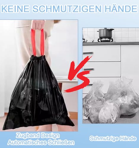XIYOO Bin Liners 35 L with Drawstring Black Rubbish Bags Tear-Resistant Bin Bags Pack of 50 Bin Bags with Carry Handle