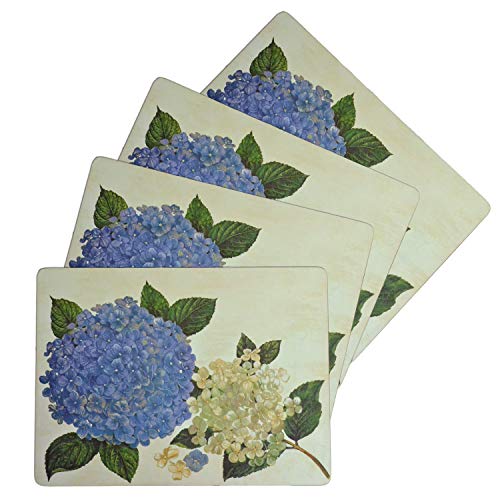 Benson Mills Cork Placemats Set of 4, Thick Cork Place Mats for Kitchen and Dining Tables, Easy Clean Table Mats (12 x 16 Rectangular Set of 4, Hydrangea Floral)