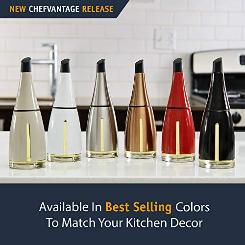 CHEFVANTAGE Olive Oil and Vinegar Cruet Dispenser Set with Elegant Glass Bottle and Drip Free Design - Black