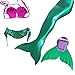Kids Girls Sparkle Mermaid Tail with Monofin Swimmable Swimwear (120 (5-8Y), Green)