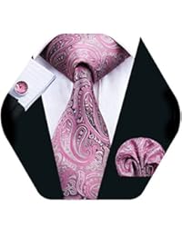 Barry.Wang Men Tie Set Paisley Silk Necktie Pocket Square Cufflinks Extra Long Tie