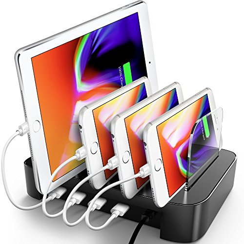 Cell Phone Charging Station For Multiple Devices - 4 Built-in USB Ports - Fast & Safe Phone Charging Hub, Smart IC - Charging Dock Organizer for Apple, Samsung, Windows, And More.