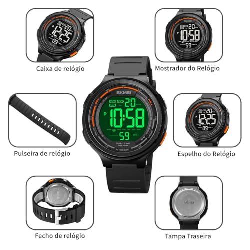 Relógio Digital Masculino Esportivo, Resistente à Água 50M, Display LCD Clara, Pulseira de Silicone Premium Macia, Multifuncional (Cronômetro/Alarme), Leve para Academia e Corrida Eletrônic