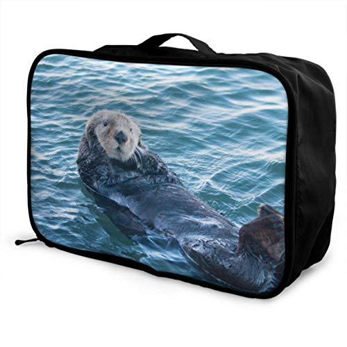 Custom Personalized Duffel Bag Lightweight California Sea Otter in Morro Bay On The Central C Bag Luggage Carry On Foldable Portable Storage Luggage Bag with Trolley Sleeve