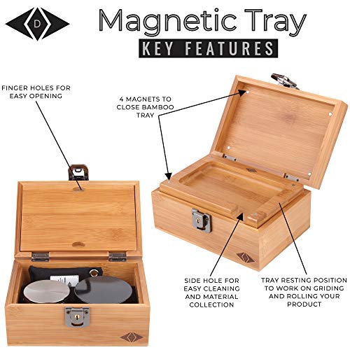 Premium Stash Box Kit with Lock - and Bamboo Wood Rolling Tray Combo, 100 mL Airtight UV Smell Proof Jar, Premium Grinder with Magnetic Lid, Charcoal Bag, 2 Discreet Odorless Resealable Bags