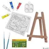 ETI Toys, 11 Piece Kids Art Painting Set with Wood Easel, 2 Wild Animals Themed Canvases, 4 Color Acrylic Paints, 2 Paint Brushes, Palette. Arts Studio for Artist Children Ages 6+ Years Old.