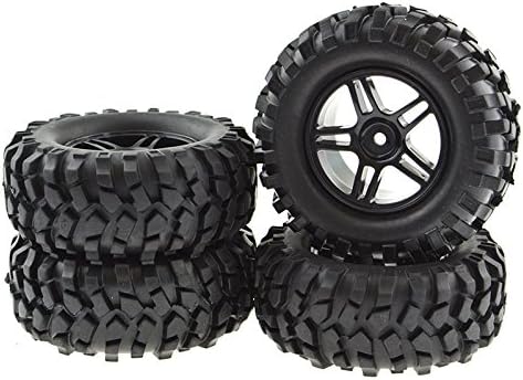 4pcs 12mm Hub RC Tires Tyre Double 5 Spoke Wheels for 1/10 RC Crawler Buggy Car Black