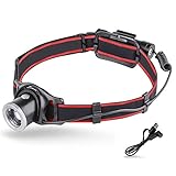 MCCC Super Bright 550 Lumens LED Headlamp Lightweight 90° Angle Adjustable Focus Zoomable Lens Headlight 18650 Rechargeable Battery IP64 Waterproof Perfect for Outdoor Activities