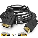 VGA to HDMI Adapter Cable, NewBEP 6Ft/1.8m VGA to HDMI 1080P HD Audio TV AV HDTV Video Converter Cord with 3.5mm Audio Cable & USB Power Cable for PC Computer Desktop Laptop Projector