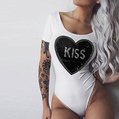 Women Jumpsuit , KESEE Letter Lips Sequins Double Pattern Rompers Jumpsuit Playsuit One Piece Swimsuit For Women (S, White)