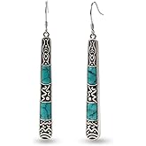 DOLIOX Genuine Turquoise Dangle Earrings for Women 925 Sterling Silver Gemstones Bar Earrings Southwest Boho Native American Style for Her Wife Mom