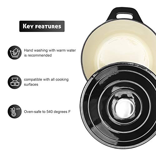 Puricon 5.5 Quart Enameled Cast Iron Dutch Oven with Lid, 5.5 QT Deep