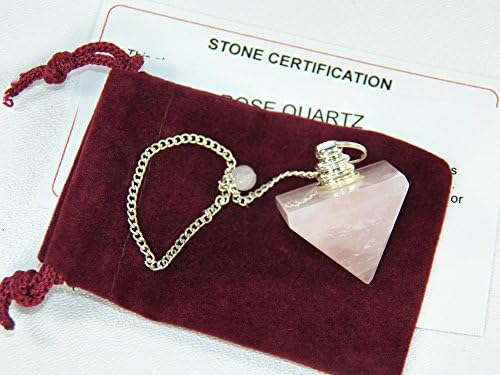 Fundamental Rockhound Products: Rose Quartz Pyramid Pendulum natural gemstone crystal with carrying pouch, info card, stone certification
