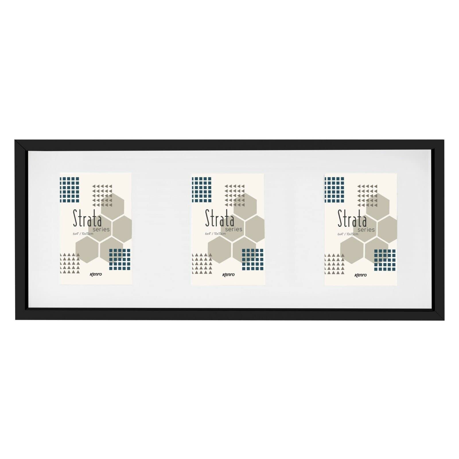 Kenro Strata Series Black Photo Frame for 3 Photos 6x4 Inch / 10x15cm with Wide Mat - ST1015B/3