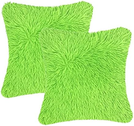 Throw it Super Soft Cozy Silky Hand Feeling Plush Faux Fur Square Throw Pillow Case Cover 18"x18" Pack of 2,Light Green