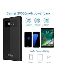 Besiter 20000 Cargador portátil de carga rápida 3.0 de alta capacidad doble entrada y doble salida USB Power Bank 20000mah LCD Display 12, 9, 5v batería externa Pack, Negro