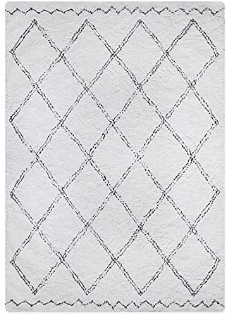 VBARV Ivory and Grey Moroccan Diamond Trellis Area Rug, Bedroom Living Room Carpet,Children Crawling Mat,Black and white simple carpet