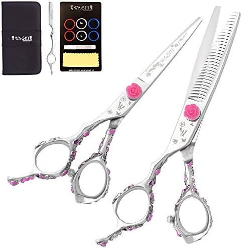 Washi Beauty - Lefty Pink Rosebud Set 5.5” Shear, 30 Tooth Thinner, Razor &amp; Case