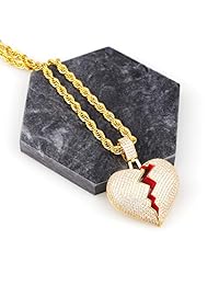 TSANLY - Collar con colgante de corazón roto con circonita cúbica y circonita cúbica de 24 quilates, chapado en oro blanco con cadena de acero inoxidable de 24.0 in