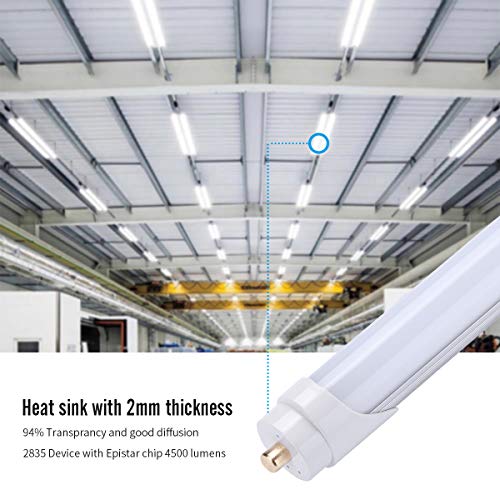 JOMITOP LED Tube Light 8ft T8 FA8, 45W, Replacement 100W Fluorescent Lamp Shop Lights, 8FT Single Pin FA8 Base Dual-Ended Power Cold White 6000K 4500LM, Frosted Cover, AC 85-265V 12 Pack - Thumbnail 2