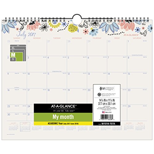 AT-A-GLANCE Academic Wall Calendar, July 2017 - June 2018, 14-7/8