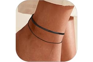 FindChic Ankle Bracelets for Women, Silver/Black/Gold Plated Layered Stainless Steel Anklets, Non-Tarnish Adjustable Waterpro