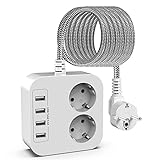 Steckdosenleiste mit USB, Mehrfachsteckdose mit 2 Fach und 4 USB, Reise Mehrfach