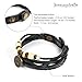 Lucky Handmade Natural Constellation Zodiac Sign Logo Genuine Real Leather Bracelet with Charms, Beads, Button, Adjustable Size, Gift for Him or for Her, Unisex (Cancer - Black Leather)