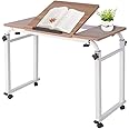 Overbed Table, Mobile Computer Desk Height and Length Over Bed Laptop Workstation with Rolling Wheel and Tilting Tabletop for Home Bedroom Office Hospital(0.8m-Oak+White)