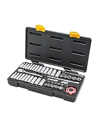 GearWrench 80300P juego de enchufes de transmisión profundos y estándares de 6 puntos de 1 4 pulgadas SAE sistema métrico, 51 unidades