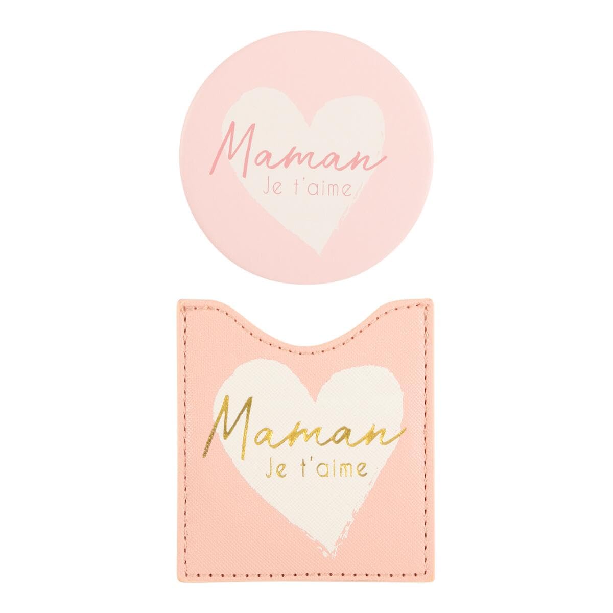 Draeger - Maman je t'aime - Round Pocket Mirror to Take Anywhere, Any Occasion - Dimensions 8.5 cm x 8 cm