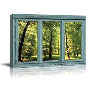 Vintage Teal Window Looking Out Into a Green...