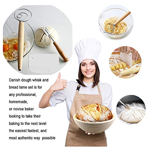 Telison Danish Dough Whisk and Lame Set, Bread Scoring Knife Stainless