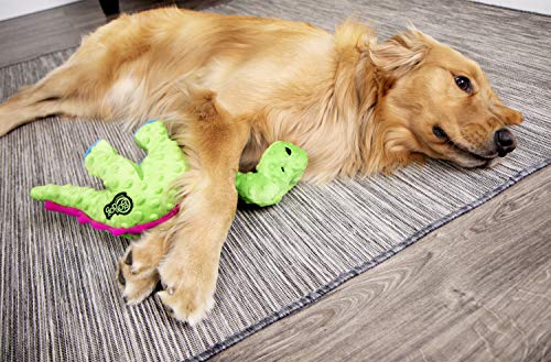 goDog Dinos Bruto Tough Plush Dog Toy with Chew Guard Technology, Green, Large