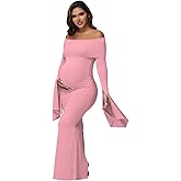 JustVH Women's Maternity Long Sleeve Off Shoulder Pregnancy Photography Dress for Baby Shower Photoshoot Party