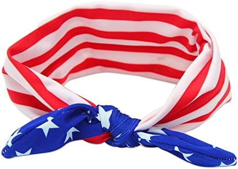 MiyaSudy Little Girls American Flag Turban Headband Baby Bowknot Knotted Wrap Bows Hair Band
