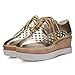 Carol Shoes Fashion Women's Pierced Lace-up Shiny Hollow Wedge Mid Heel Oxfords Shoes