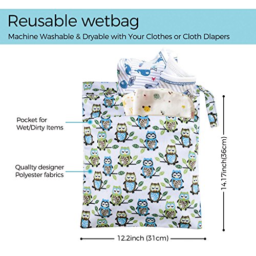 OFUN 2 Packs Baby Wet and Dry Bag for Cloth Diapers , Waterproof Travel Cloth Diaper Bag Nappy Organizer Bag with 2 Pocket