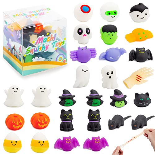 LovesTown Mochi Squishy Toys, 28 PCS Halloween Squishy Toys Kawaii Squishy Bulk for Party Favors Prizes Fillers Stress Relief