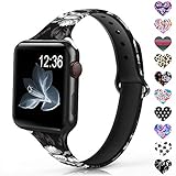Sunnywoo Sport Band Compatible with Apple Watch 38mm 40mm 42mm 44mm, Narrow Soft Fadeless Floral Silicone Slim Thin Replacement Wristband for iWatch Series 4/3/2/1 Women Men